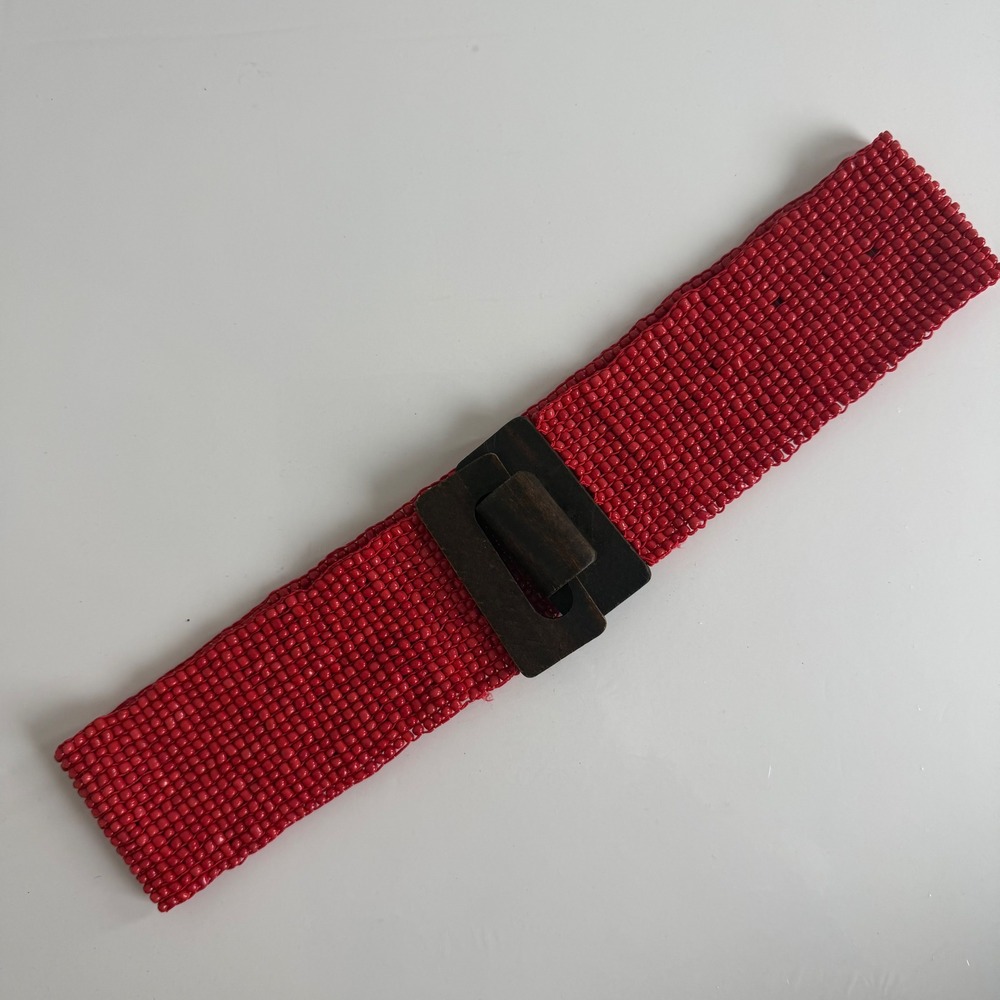 Beaded Belt with Wooden Buckle Detail‎